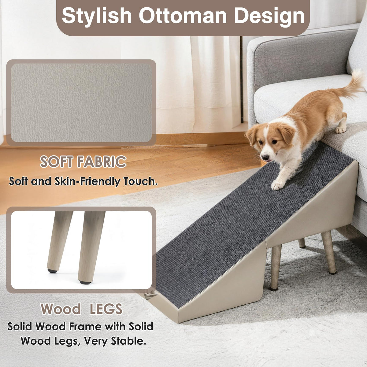Foldable Non-Slip Wooden Dog Ramp Ottoman H763815