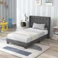 Twin Fabric Upholstered Platform Bed with Wingback Button Tufted Headboard N827049