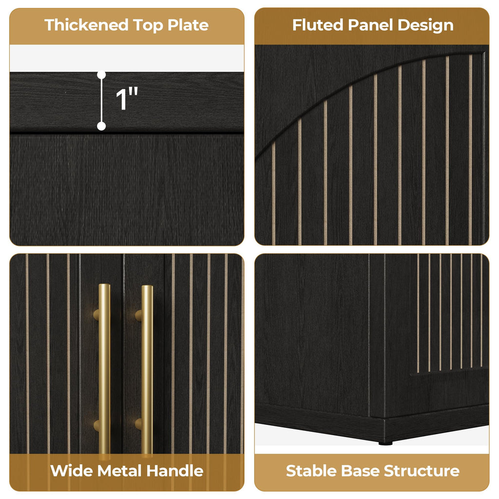 63" Black Wood Buffet Cabinet with Storage Y201