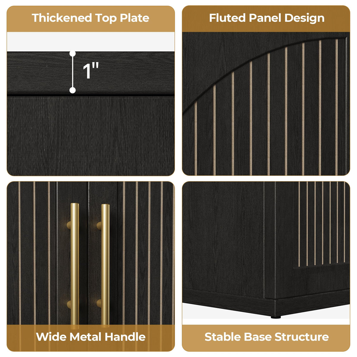 63" Black Wood Buffet Cabinet with Storage Y201