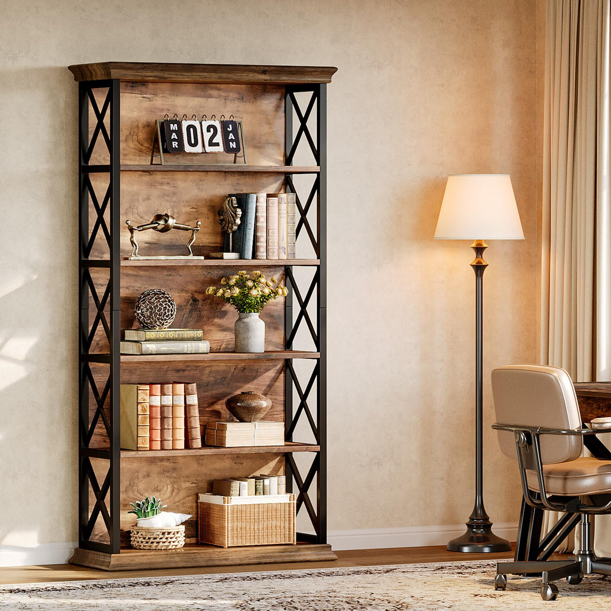 71-Inch 5-Tier Industrial Metal Bookcase I939