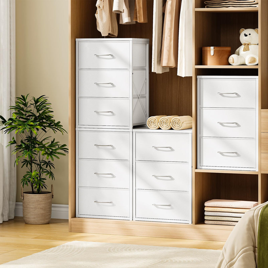 White 3 Drawer Fabric Storage Dresser with Wooden Top Q912