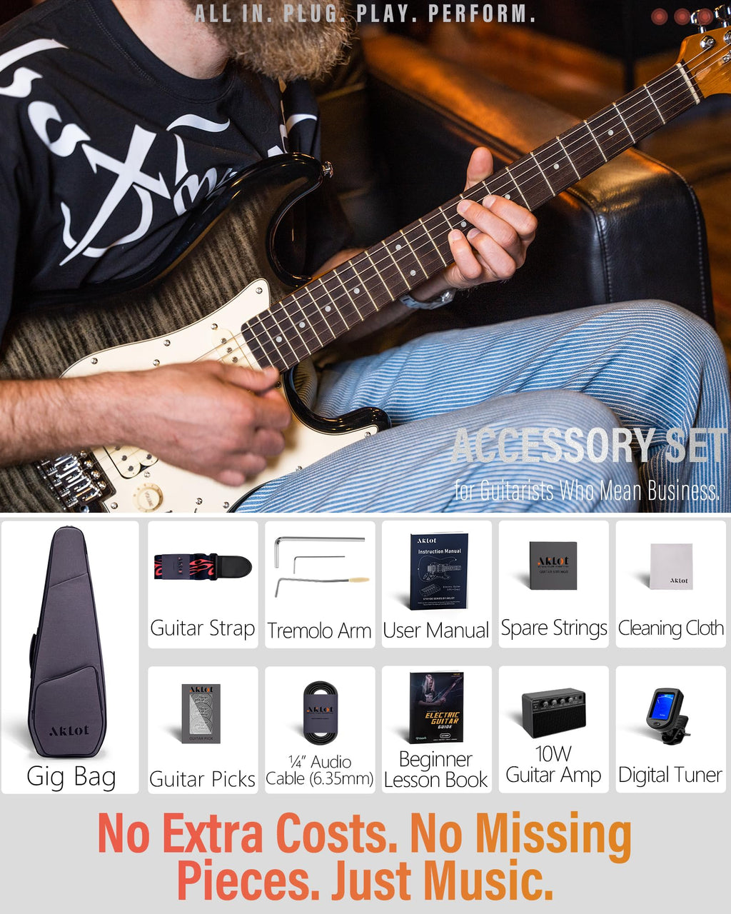 Beginner Electric Guitar Kit with 10W Amp, HSS Pickups, Gig Bag, Tuner, Strap, Picks, Black M769