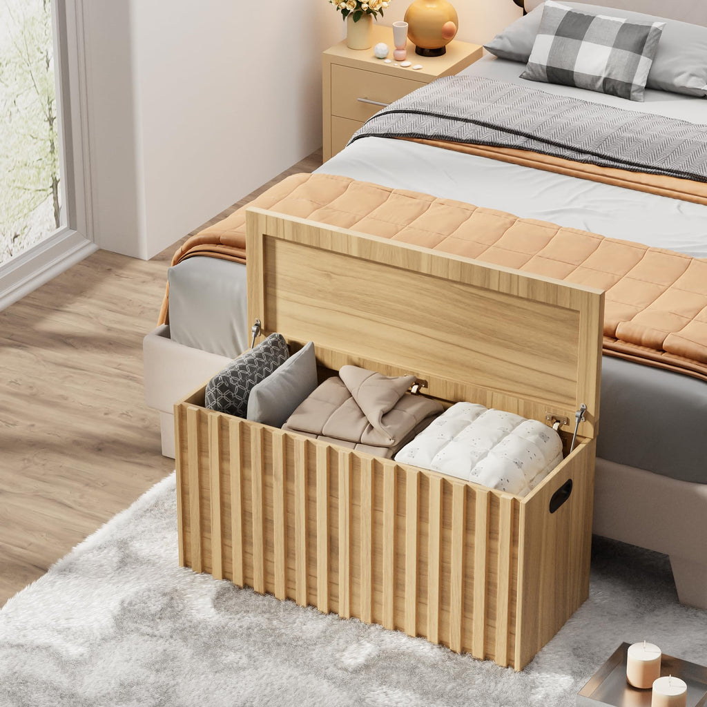 Wood Storage Bench with 2 Safety Hinges E2056