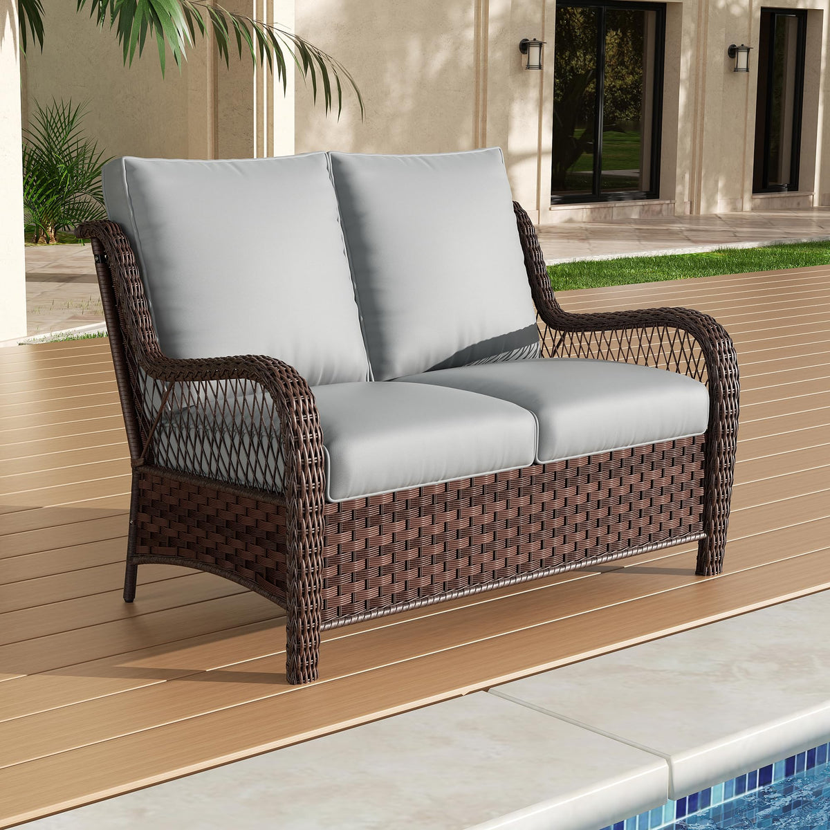 Outdoor Wicker 2 Seater Sofa with Cushion M39022