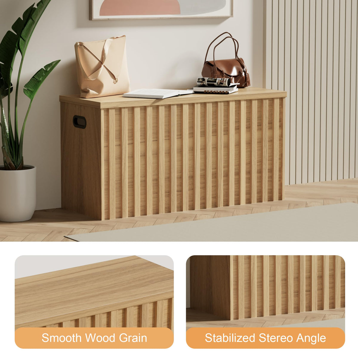 Wood Storage Bench with 2 Safety Hinges E2056