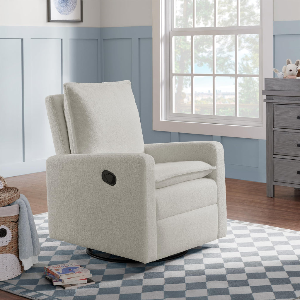 White Boucle Swivel Glider Recliner H4818