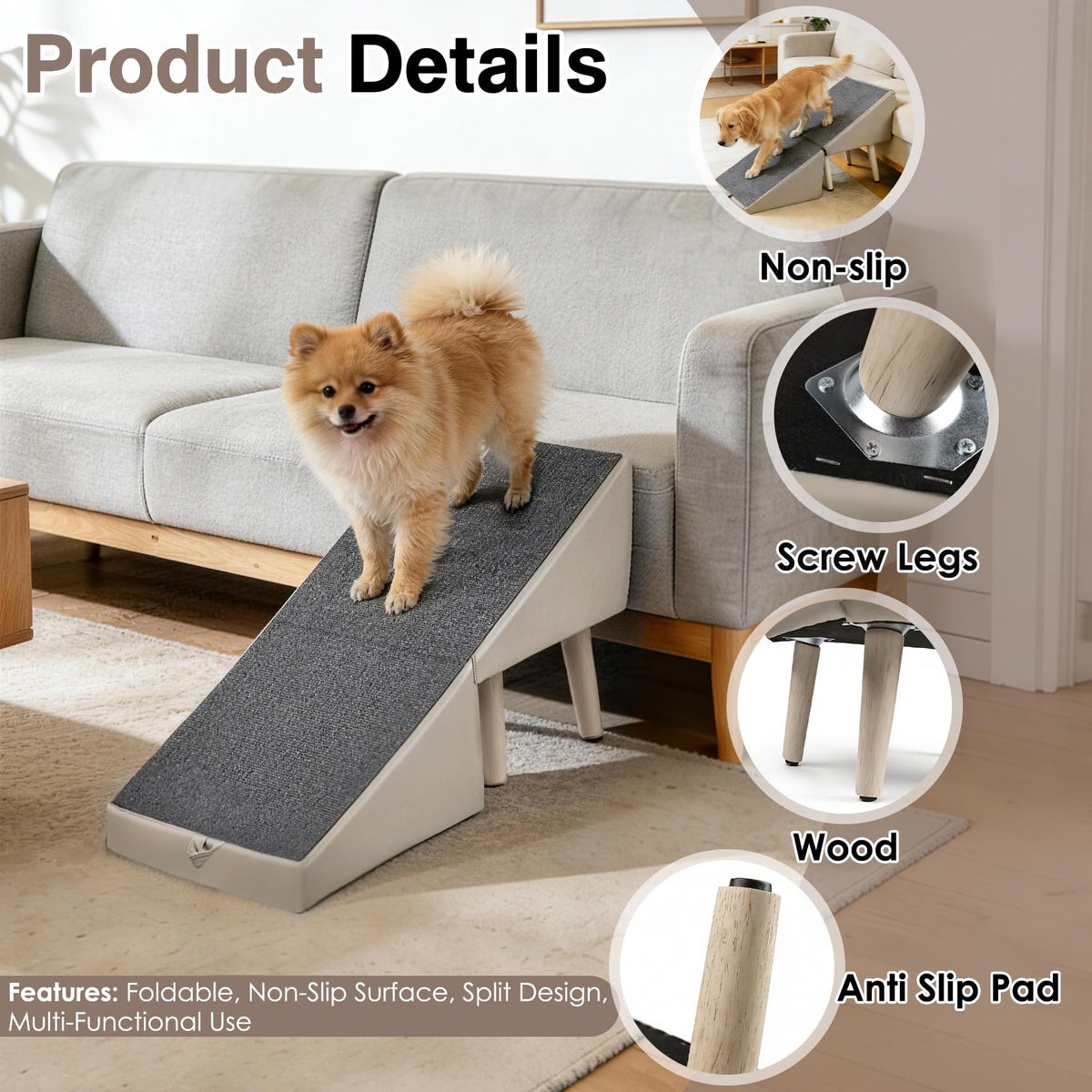 Foldable Non-Slip Wooden Dog Ramp Ottoman H763815