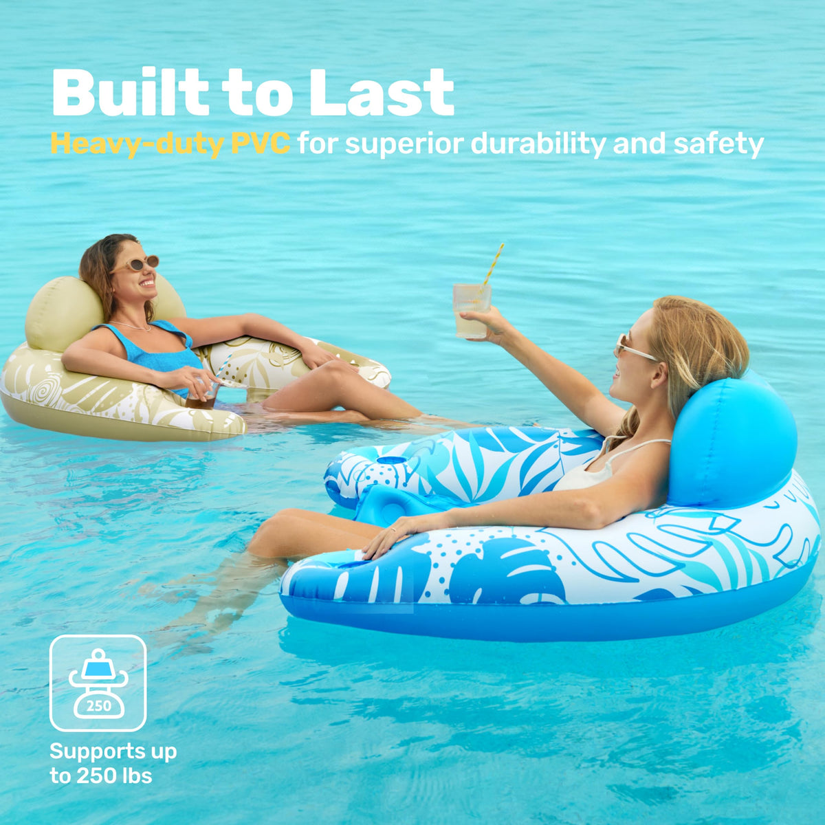 Inflatable Pool Chairs with Cup Holders, 4 Pack J922057