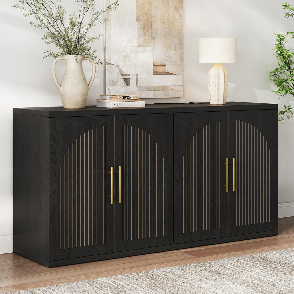 63" Black Wood Buffet Cabinet with Storage Y201
