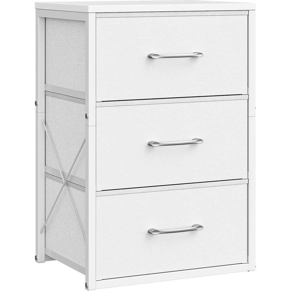 White 3 Drawer Fabric Storage Dresser with Wooden Top Q912
