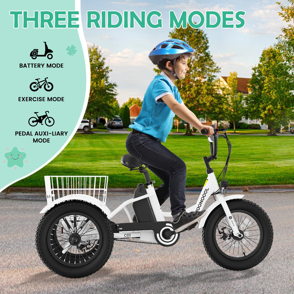 250W 16IN 3 Wheels Electric Tricycle with Removable Battery and Rear Basket U286622