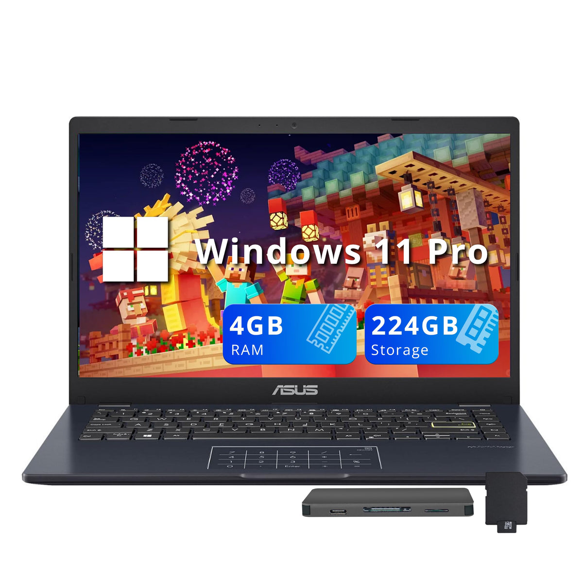 14" FHD Laptop, Intel Celeron N4500, 4GB RAM, 224GB Storage, Quiet Blue M23754
