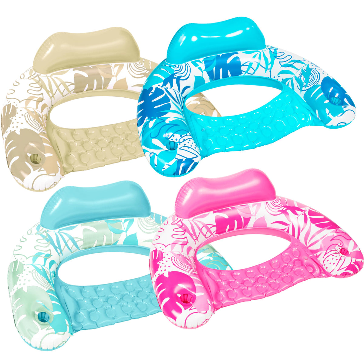 Inflatable Pool Chairs with Cup Holders, 4 Pack J922057