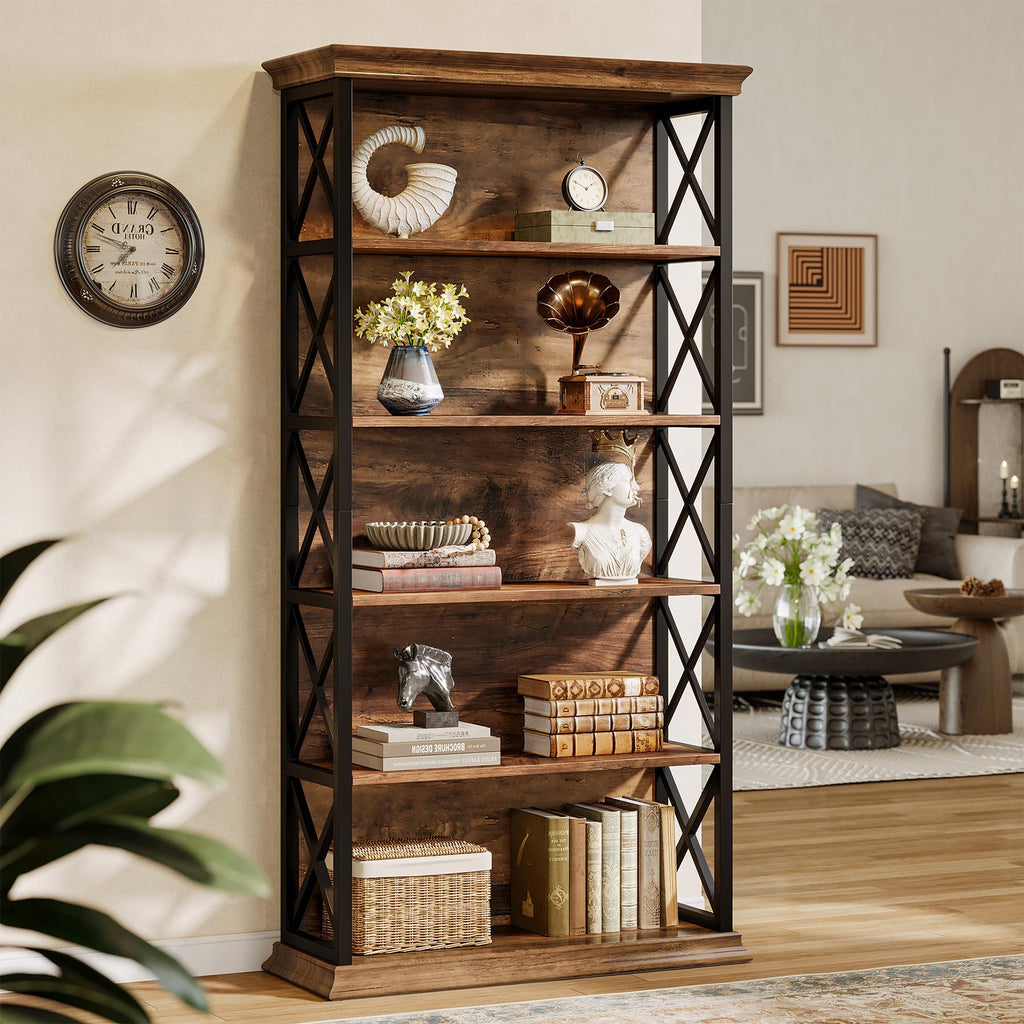 71-Inch 5-Tier Industrial Metal Bookcase I939