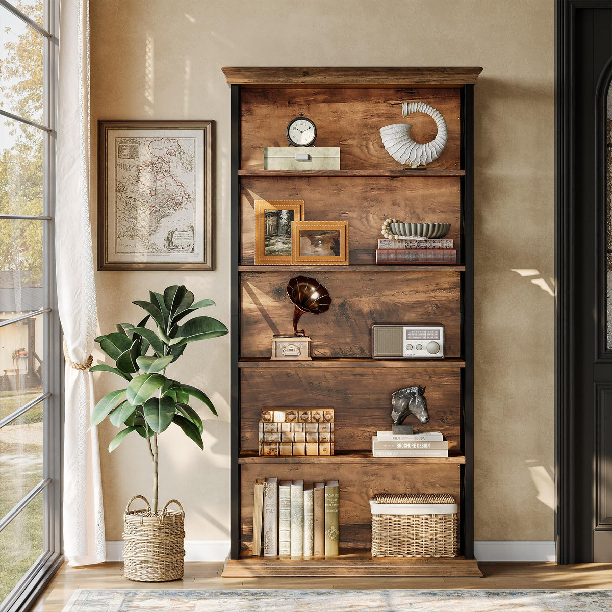 71-Inch 5-Tier Industrial Metal Bookcase I939