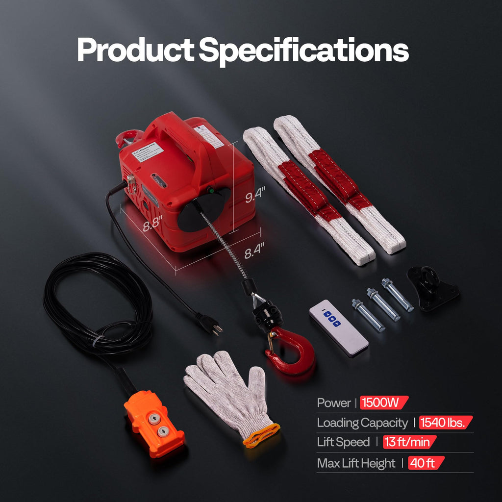3in1 Electric Hoist Winch 1540lbs T358373