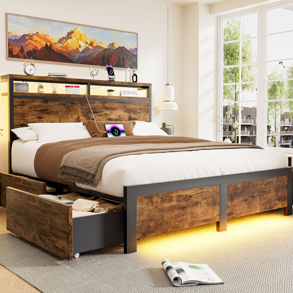Full Bed Frame with 4 Storage Drawers H5987