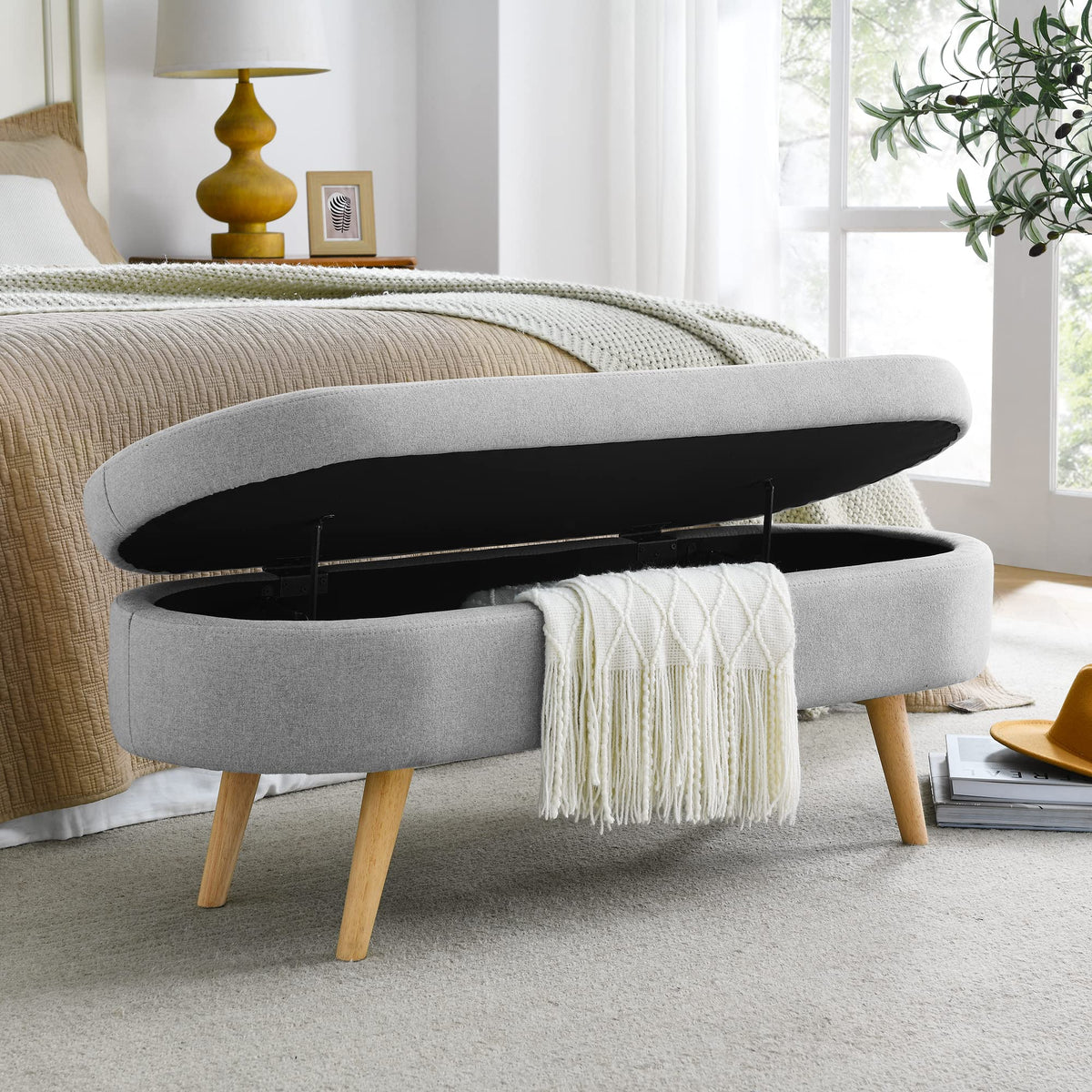 Oval Storage Bench with Rubber Wood Legs D49335