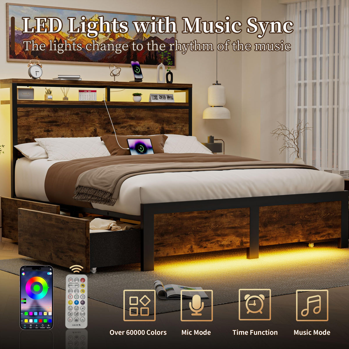 Full Bed Frame with 4 Storage Drawers H5987