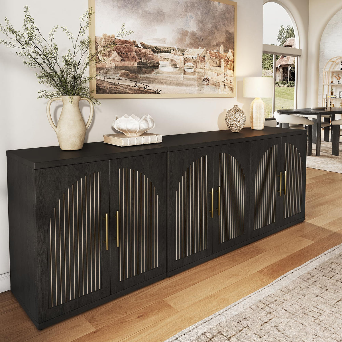 63" Black Wood Buffet Cabinet with Storage Y201