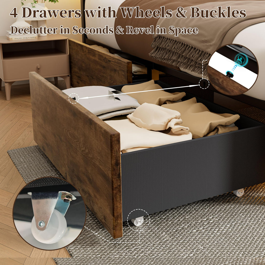 Full Bed Frame with 4 Storage Drawers H5987