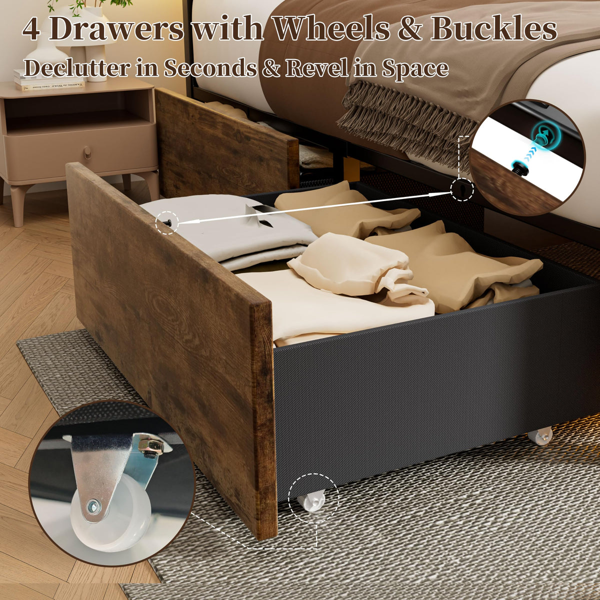 Full Bed Frame with 4 Storage Drawers H5987