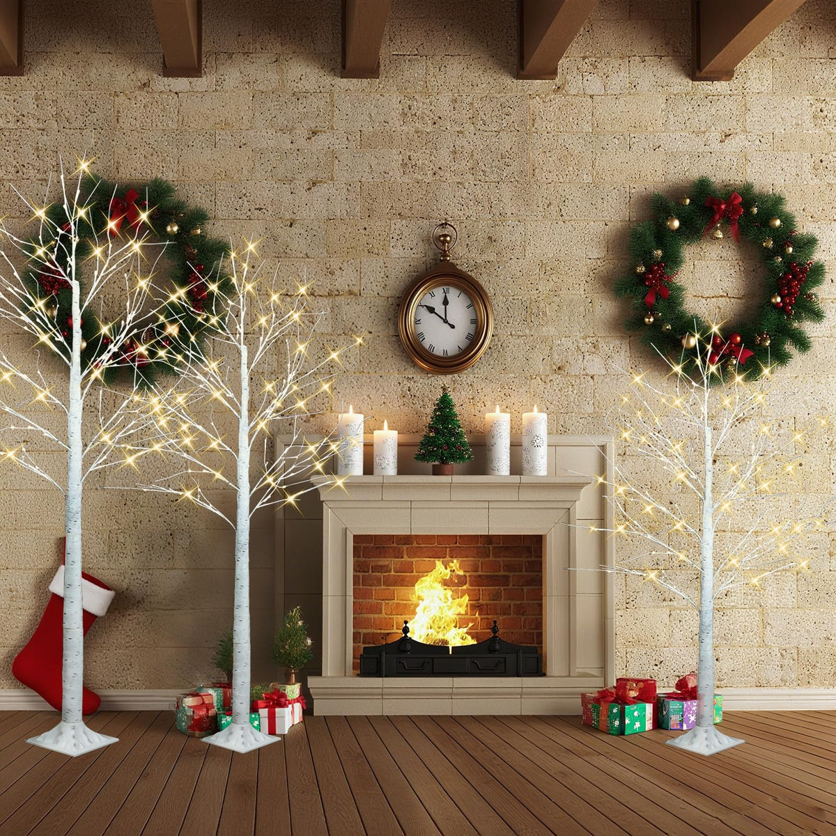 4FT 6FT 8FT Lighted Artificial Birch Tree Set of 3 W7423