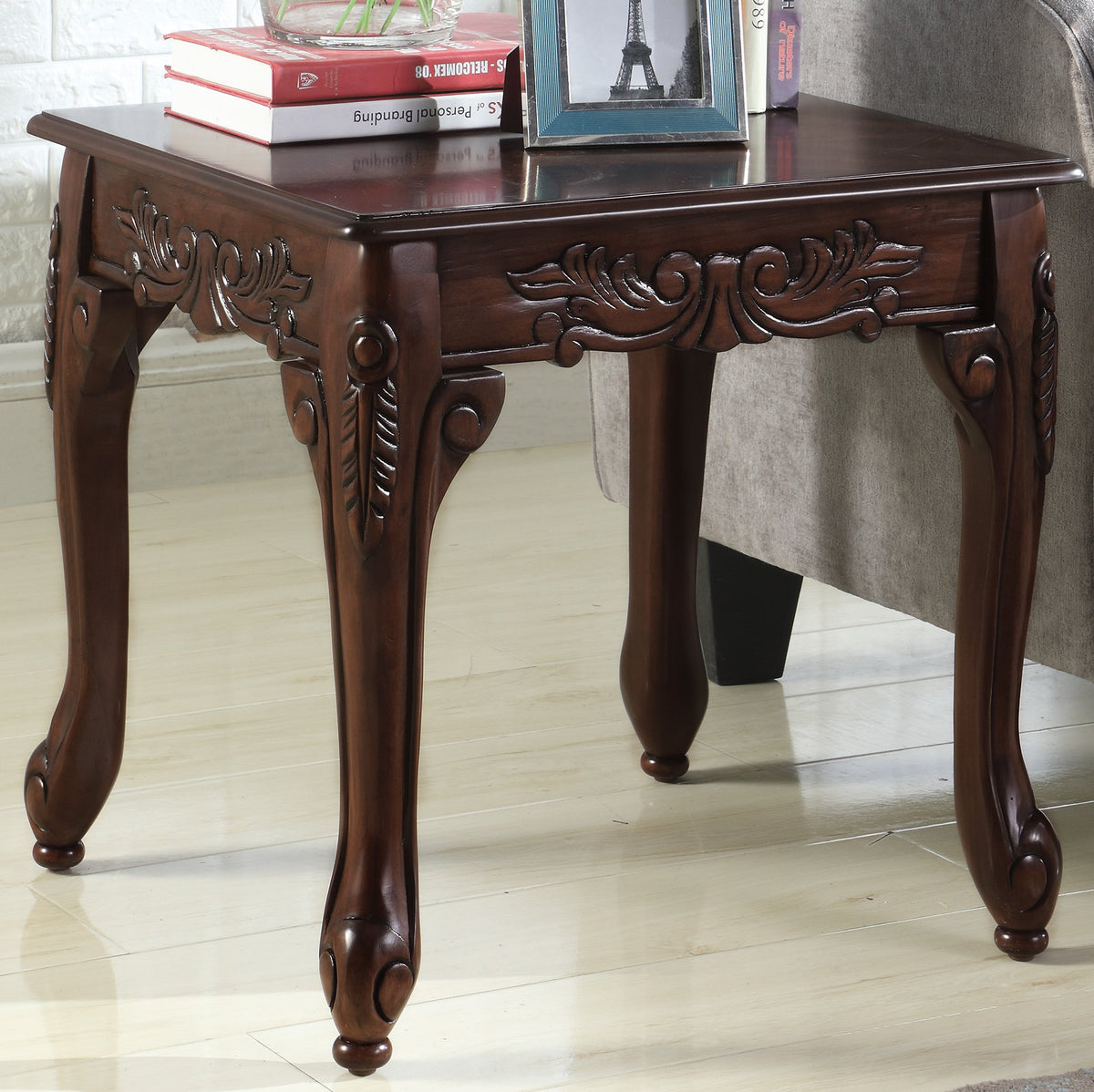 Wood End Table Dark Cherry V36702
