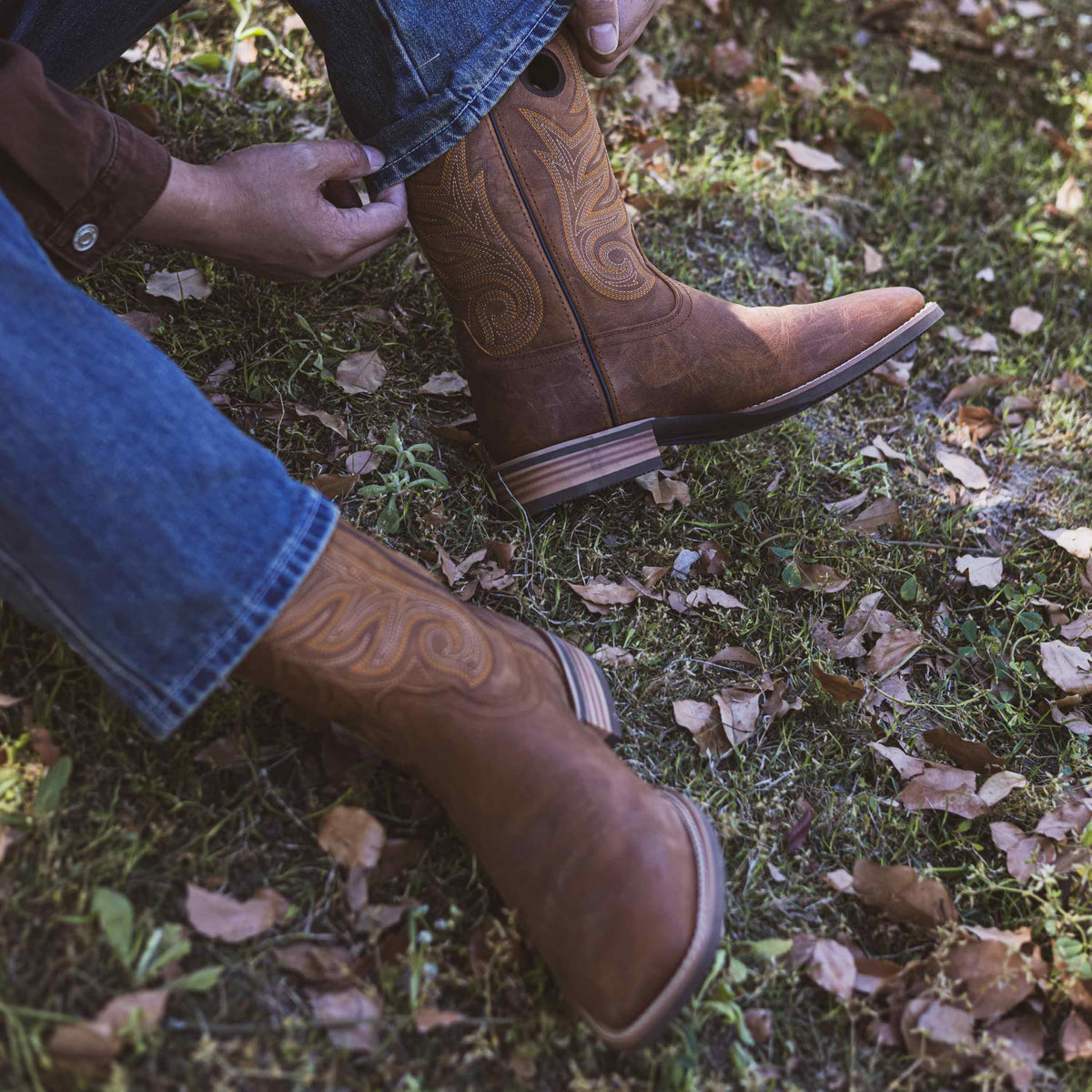 Cowboy Boots for Men Full-Grain Cowhide Square Toe Western Boot P488545