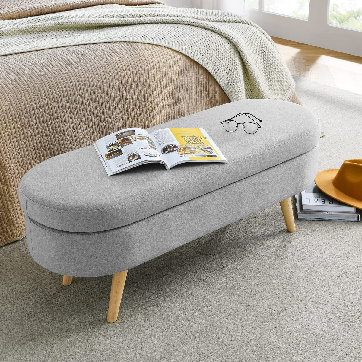 Oval Storage Bench with Rubber Wood Legs D49335