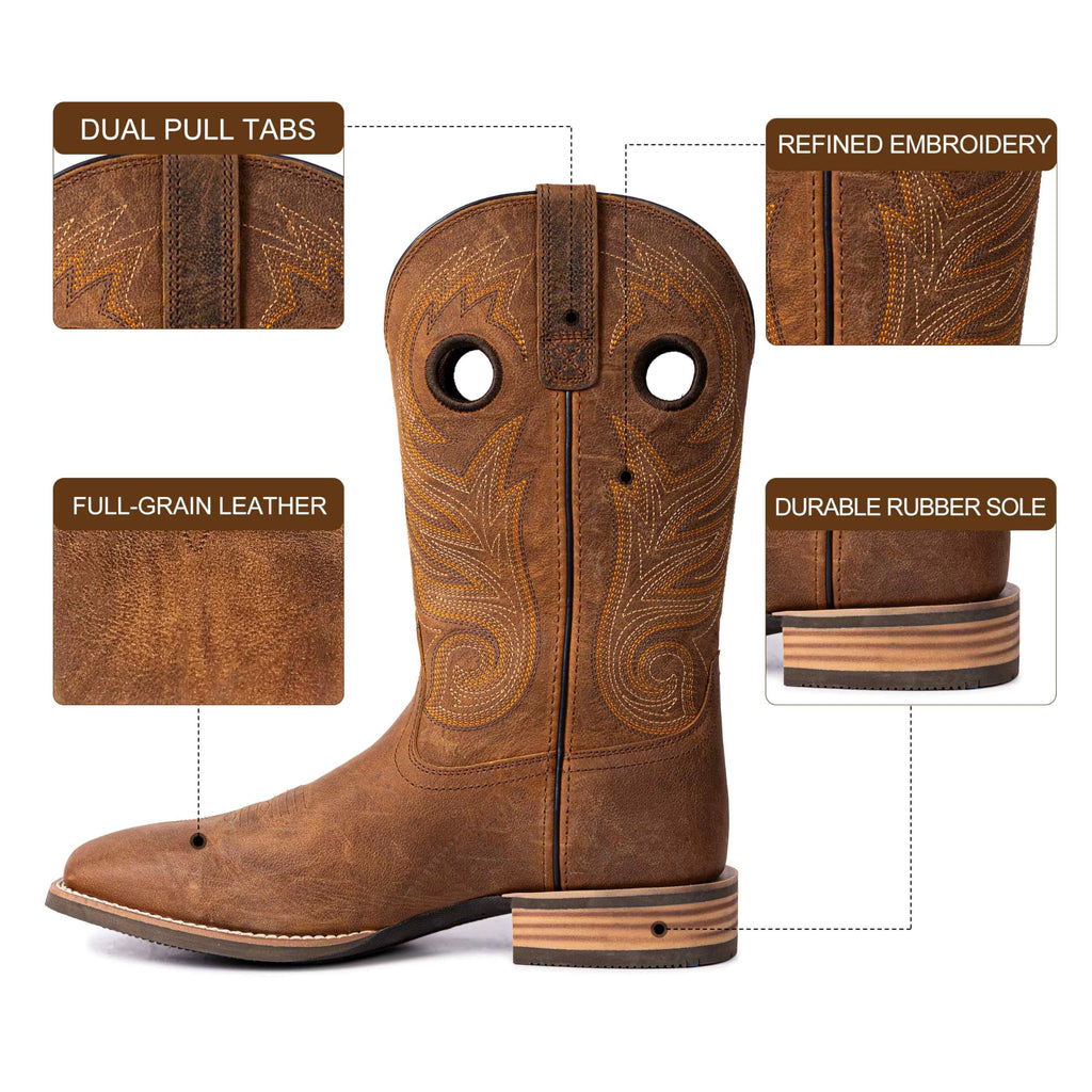 Cowboy Boots for Men Full-Grain Cowhide Square Toe Western Boot P488545