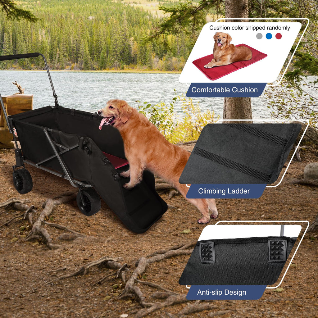 Folding Dog Wagon Cart with Extendable Rear End, 220L Collapsible Utility Cart, Black P277
