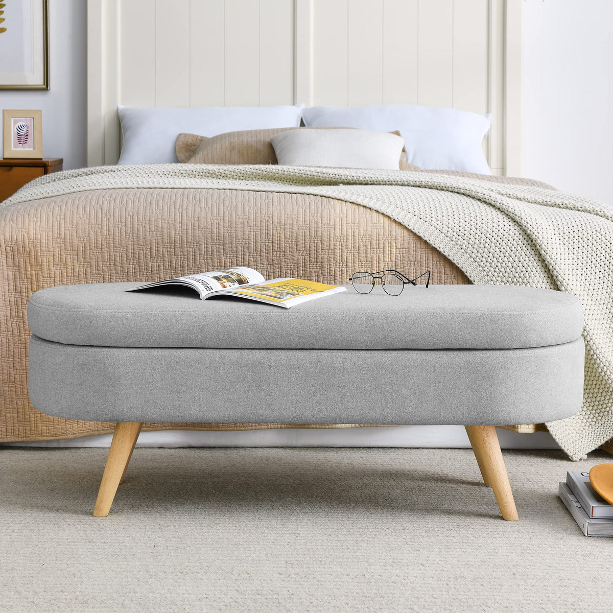 Oval Storage Bench with Rubber Wood Legs D49335