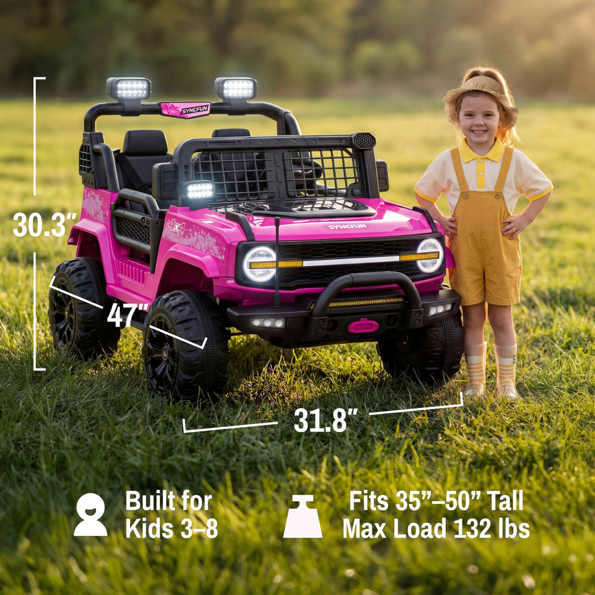 24V 2 Seater Ride On Car with Remote Control, 3 Speed Settings, All-Terrain Tires, LED Lights & Bluetooth Music, Up to 132 lbs, Pink N854508