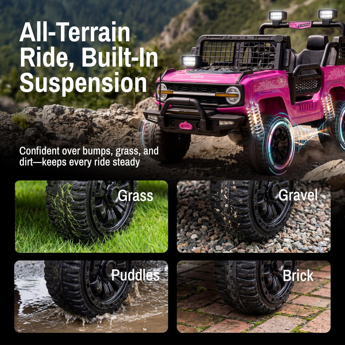 24V 2 Seater Ride On Car with Remote Control, 3 Speed Settings, All-Terrain Tires, LED Lights & Bluetooth Music, Up to 132 lbs, Pink N854508